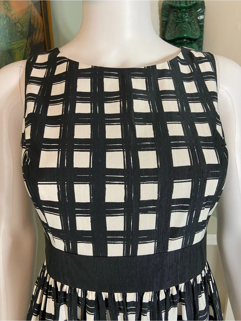 Eliza J Faille/Taffeta Black White Grid Windowpane Plaid Fit Flare Mini Dress 4P